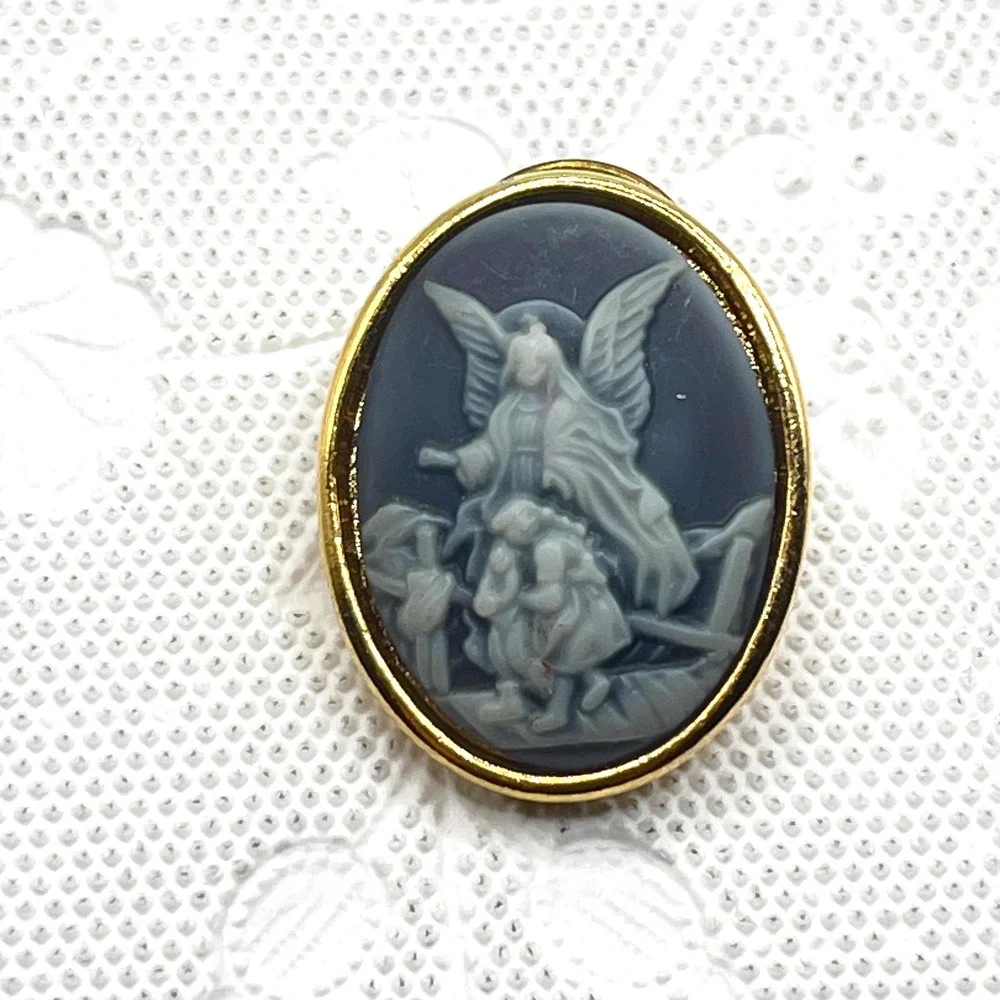 Vintage Dainty Guardian Angel Oval Cameo Scatter Pin | Comes w/ Organza Gift Bag